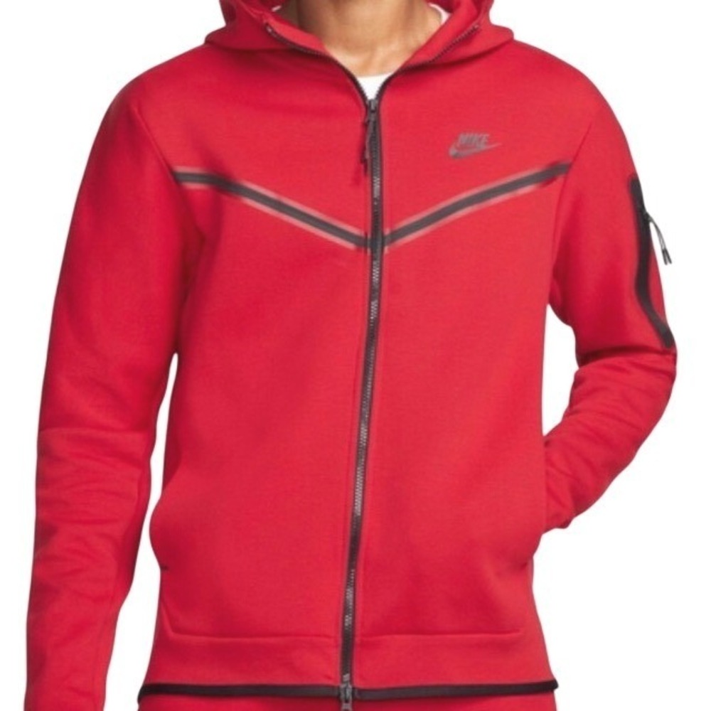 Nike Sportswear Tech Fleece Hoodie Mens Medium Full-Zip Red CU4489-657 Chevron
